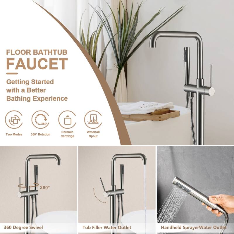 Topcraft Floor Mounted Bathtub Filler with Handheld Showerhead