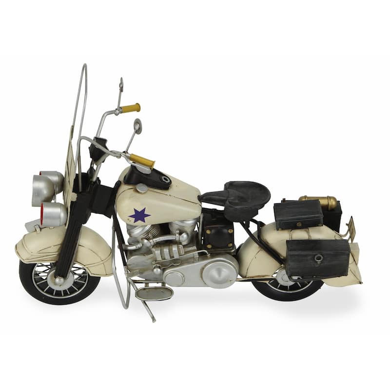 HomeRoots 10" Cream Metal Hand Painted Early 1900's Police Motorcycle Model Model Motorcycle - 16.5' X '9.5' X '5.5