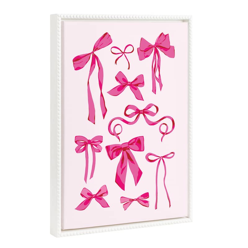 Kate and Laurel Sylvie Beaded Pink Bows Framed Canvas by Honey Island Studio - 18x24 - White