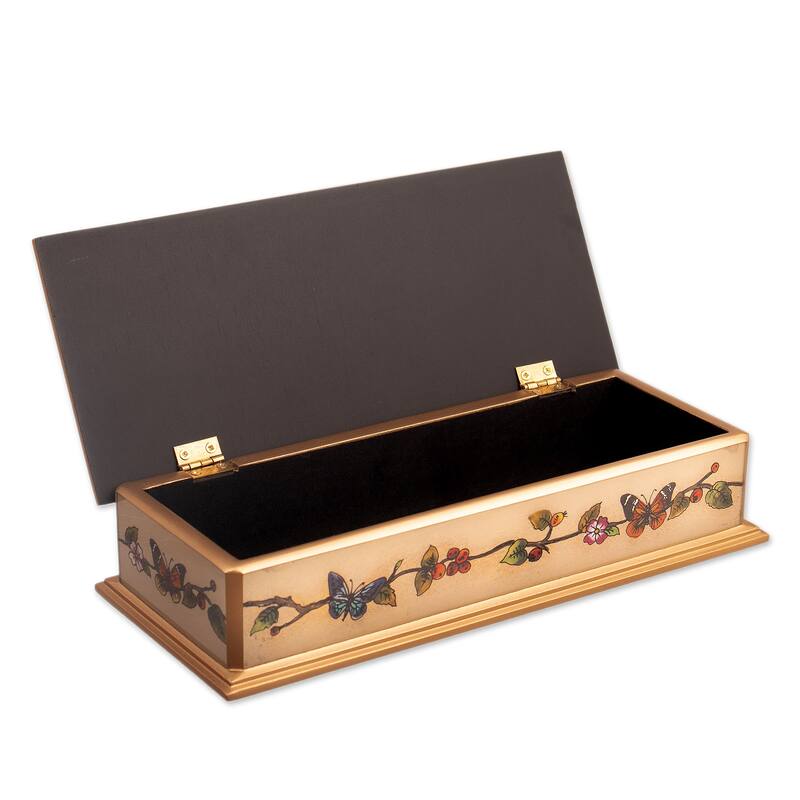 Novica Handmade Floral Hope Reverse-Painted Glass Decorative Box