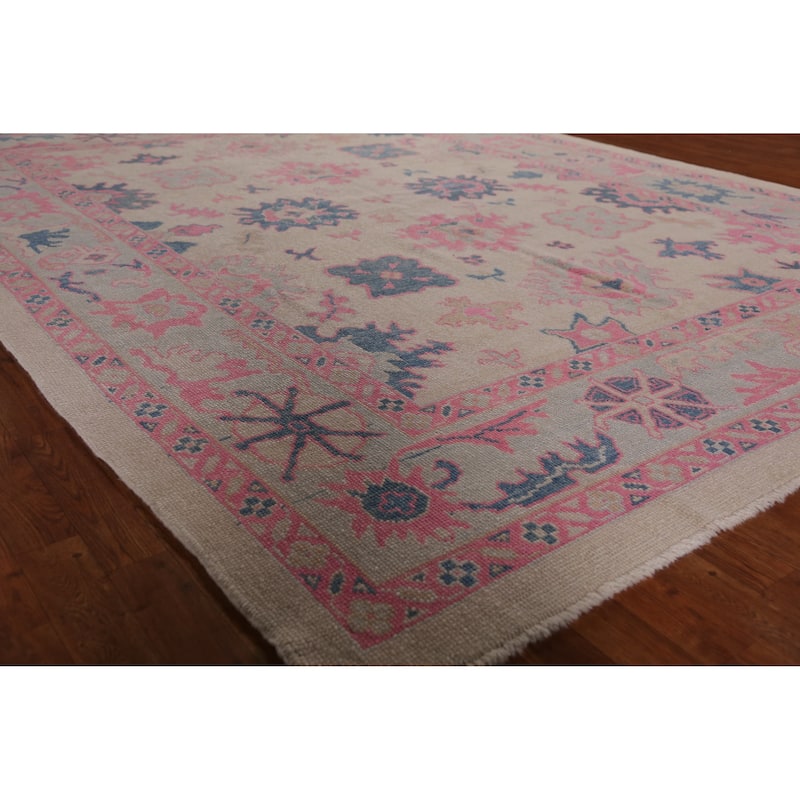 Hand Knotted Oriental 100% Wool Carpet Transitional All-Over Beige & Ivories Oushak Area Rug - 10' 6'' X 8' 4''