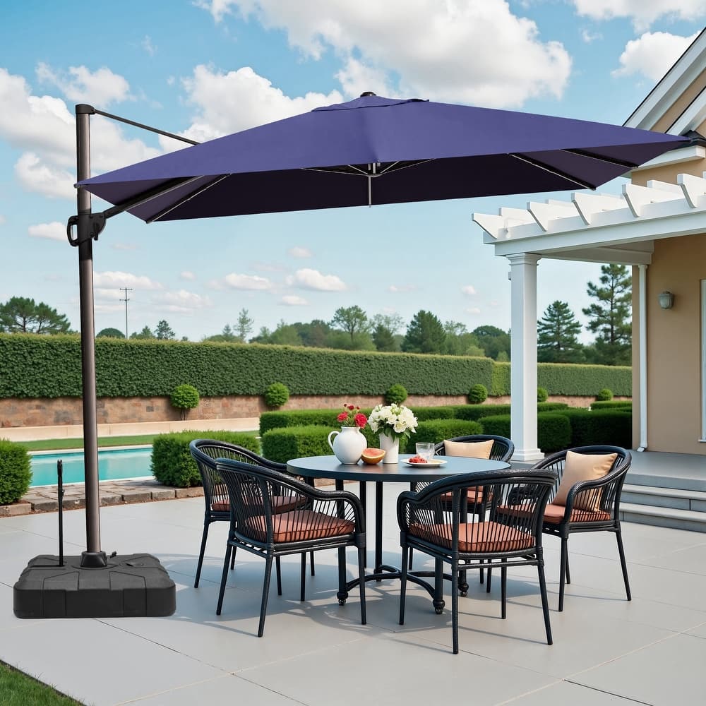 9 x 12 ft Outdoor Luxury Aluminum Pole Patio Cantilever Offset Umbrella with Base Stand