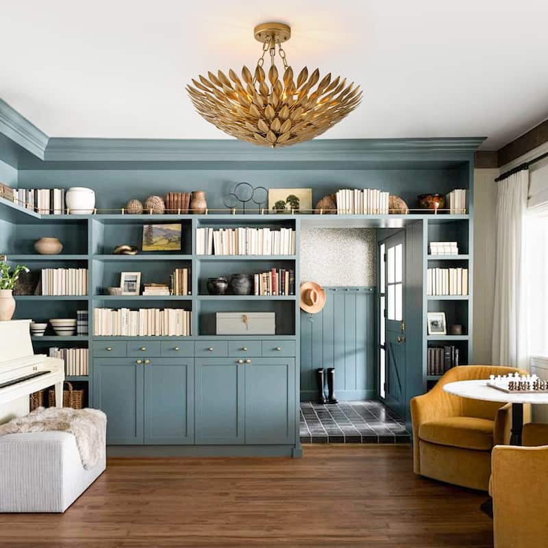 Antique Gold 6-Light Olive Leaf Convertible Chandelier Light - 22.05"W x 24.8"H