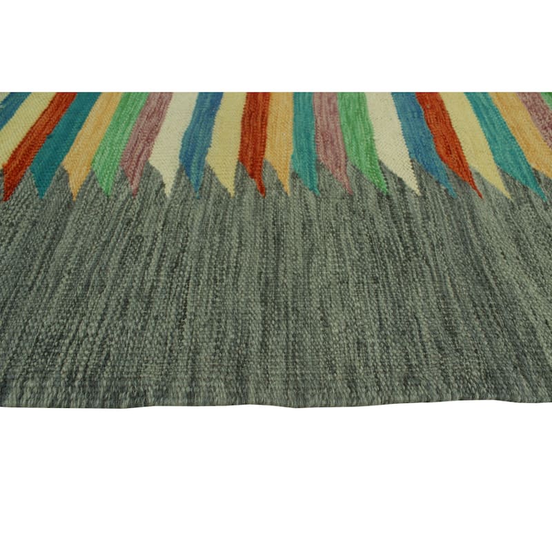 Hand-Woven Winchester Kilim Khaleeq Rust/Blue Rug - 4'0" x 5'10"