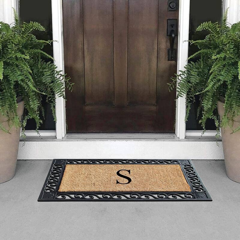 A1HC Rubber and Coir Maple Leaf, Heavy Weight Durable Monogrammed Doormat, 23"X38" Black