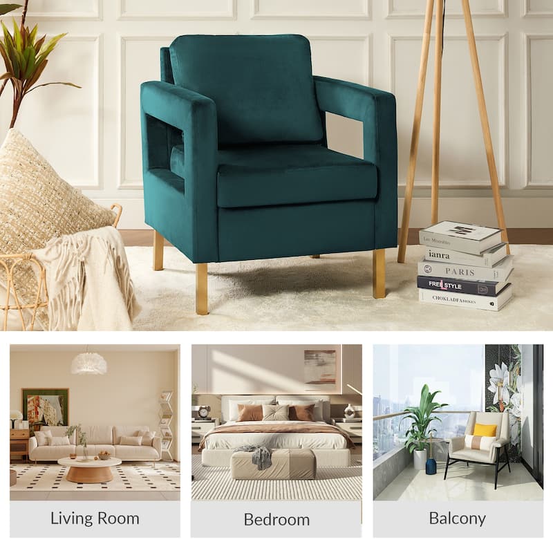 Valentina Comfy Accent Armchair with Golden Metal Legs and Removable Cushions by HULALA HOME