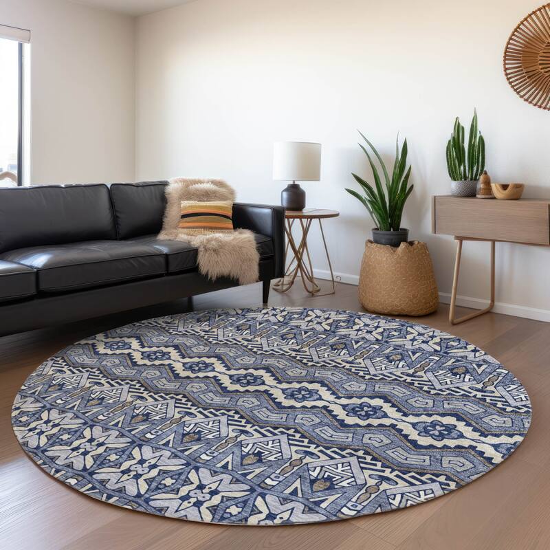 Premium Washable Super Soft Moroccan Global Mayfield Rug - Denim - 8' x 8'