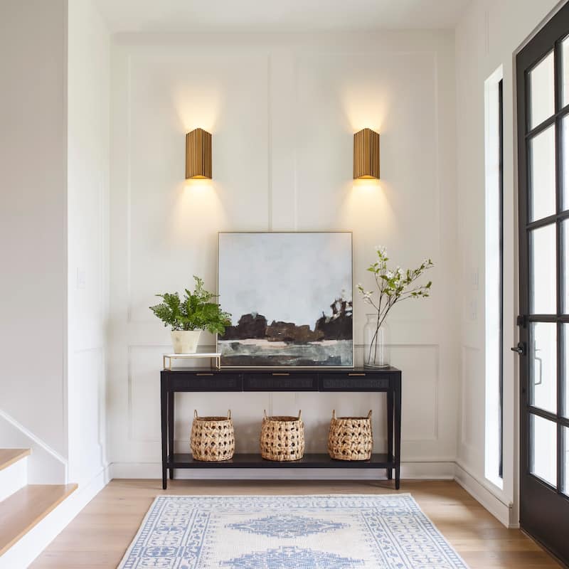 2-Light Industrial Antique Gold Outdoor Integrated LED Wall Sconce - H11" x W6.3" x D5"