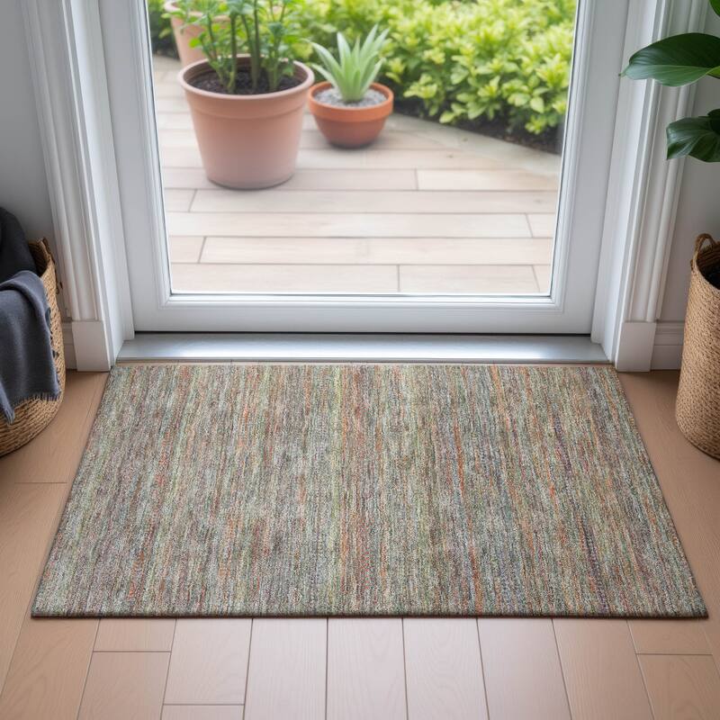 Machine Washable Indoor/Outdoor Modern Stripes Chantille Rug
