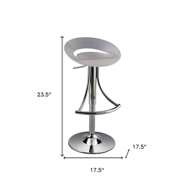 HomeRoots White and Silver Acrylic and Metal Low Back Adjustable Height Bar Chair