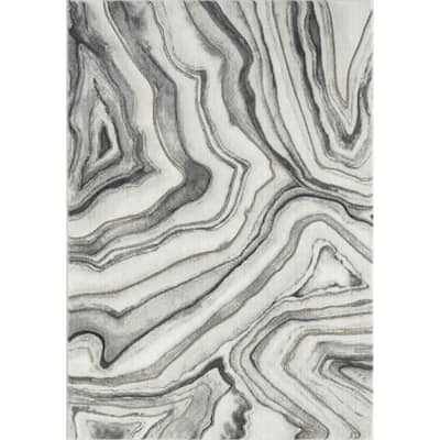 Abani Luna LUN190B Contemporary Grey and White Marble Area Rug
