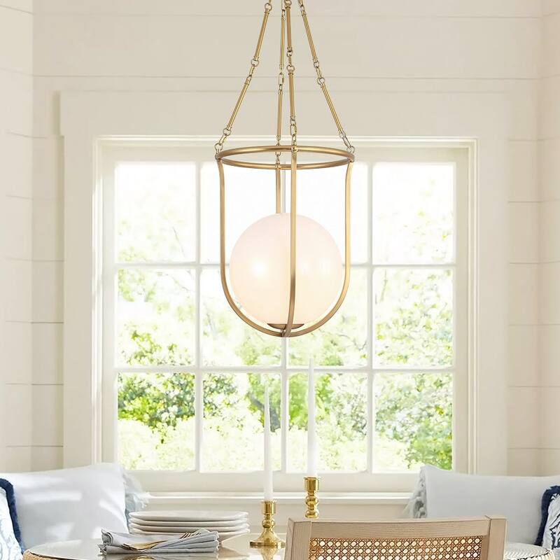 Mid-century 1-Light Glossy Glass Caged Semi-flush Mount - 17.7 in