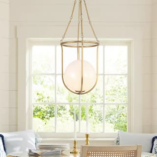 Mid-century 1-Light Glossy Glass Caged Semi-flush Mount - 17.7 in