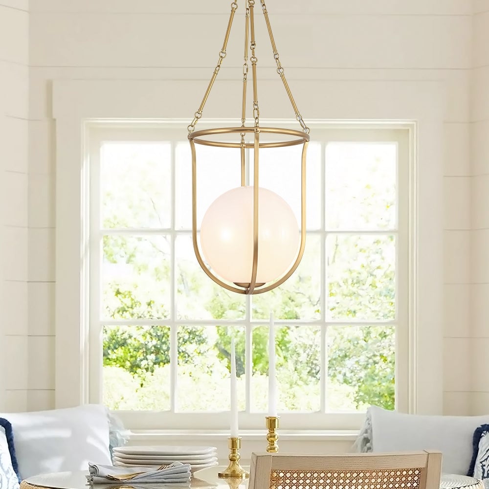 Mid-century 1-Light Glossy Glass Caged Semi-flush Mount - 17.7 in