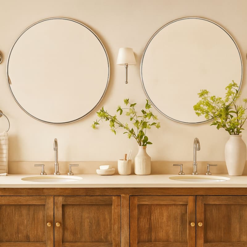 TEHOME Korra Round Wall Mirrors 30 and 36 Inch Metal Frame Options for Bathroom Bedroom & Entryway - 36" x 36" - Polished Nickel