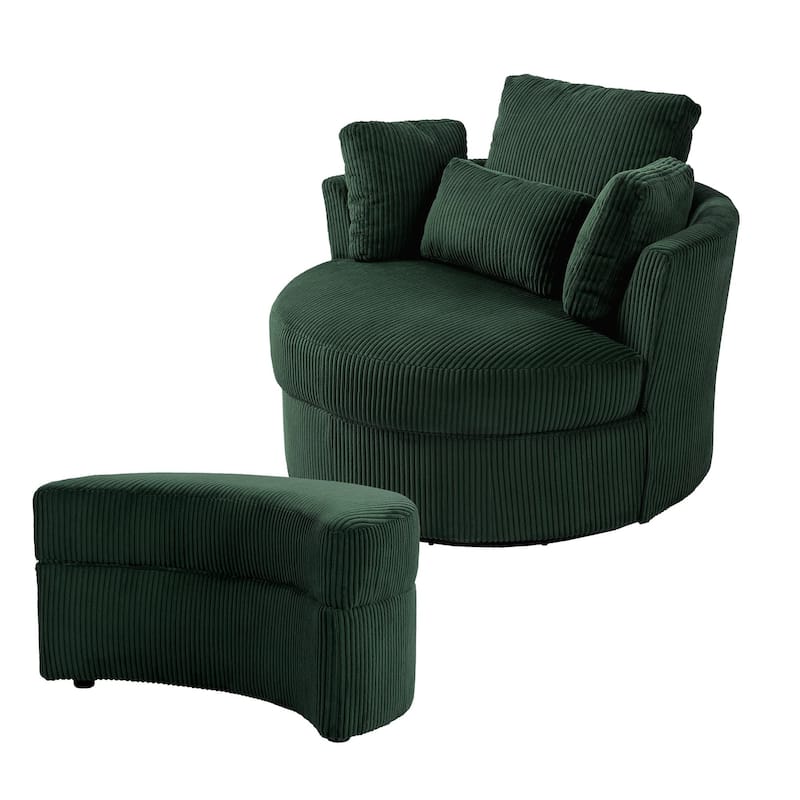 Upholstered Swivel Accent Chair with Wooden Tray Storage Ottoman