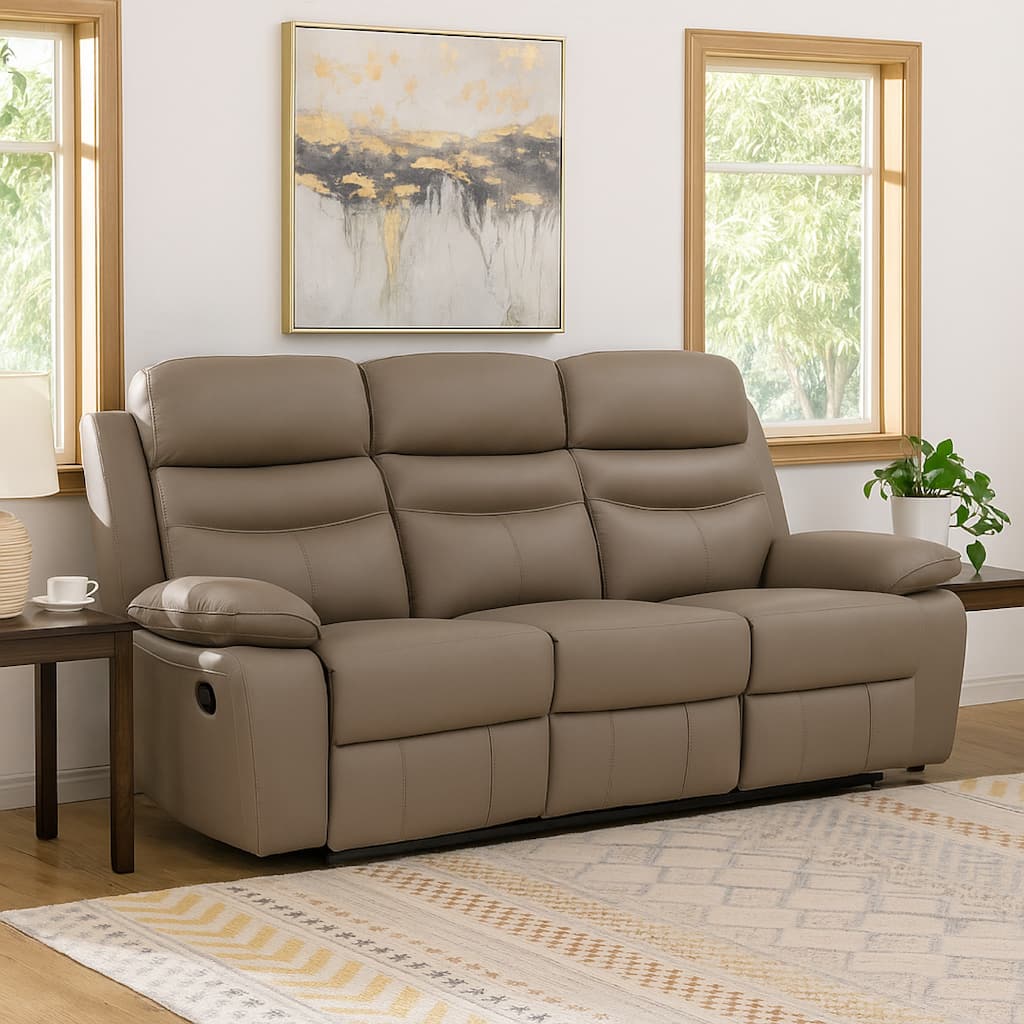 Hanna Manual Double Recliner Sofa, Latte Brown Grain Leather, 87 Inch