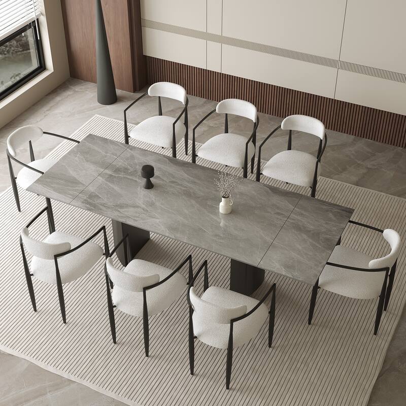 62.99"-94.48" Extendable Rectangular Sintered Stone Top Metal Base Dining Table - 94.48"
