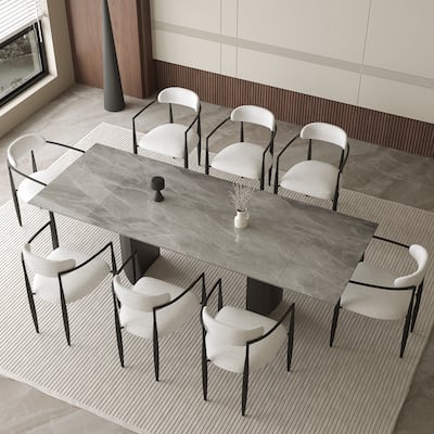 9 - Piece Extendable Sintered Stone Top Double Pedestal Dining Set With 8 Fabric Chairs