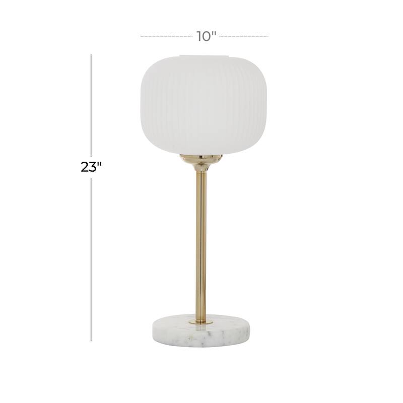 Metal Room Table Lamp with Round Ribbed Shade - White - CosmoLiving by Cosmopolitan