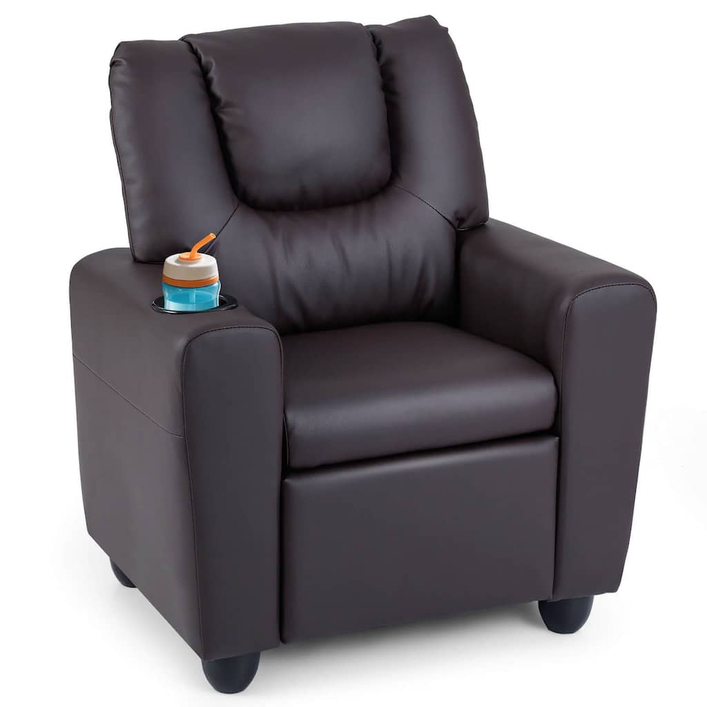 Costway Kids Recliner Chair PU Leather Armrest Sofa w/Footrest Cup