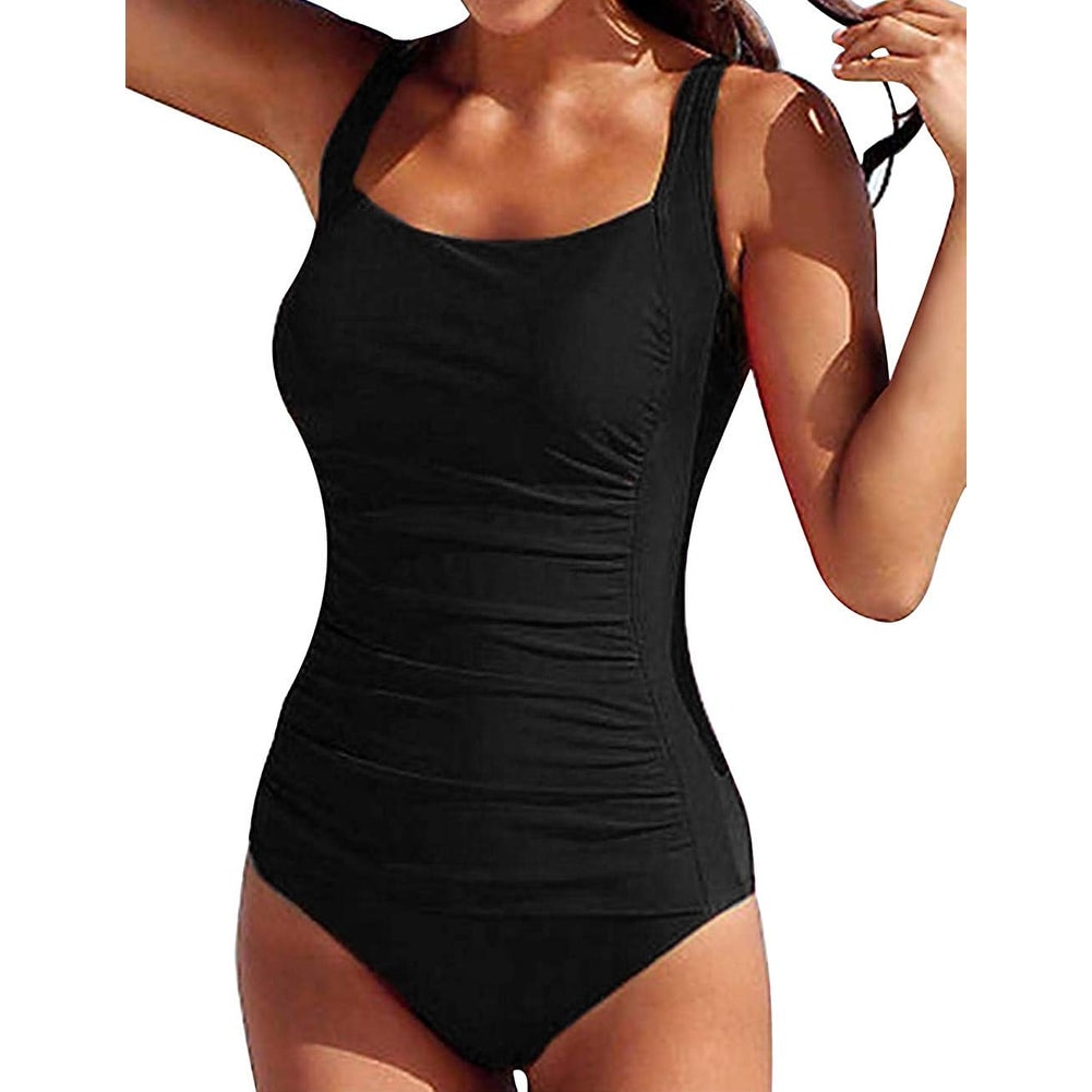 black one piece swimsuit with padding