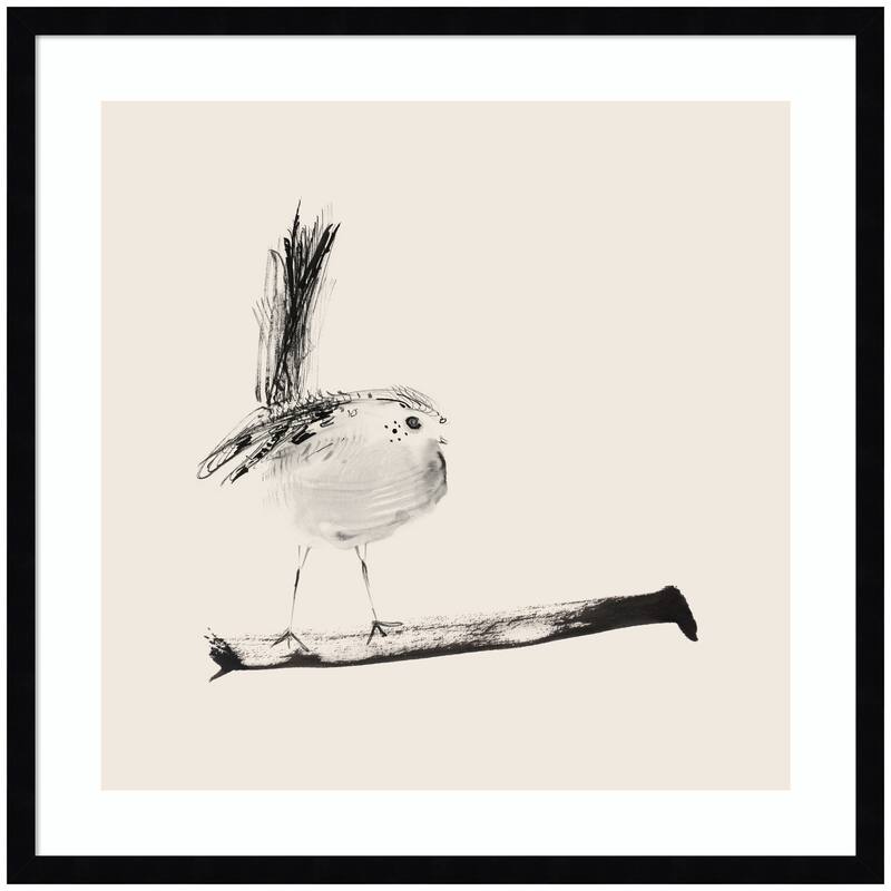 Kate and Laurel Sketched Bird On Branch by Danushka Abeygoda Framed Wall Art Print - 25 x 25 - Black