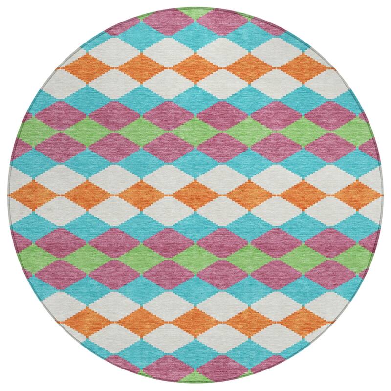 Machine Washable Indoor/ Outdoor Modern Mosaic Chantille Rug