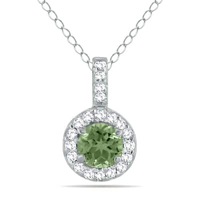 Marquee 1/2 Carat TW Halo Peridot And Diamond Pendant in 10K White Gold