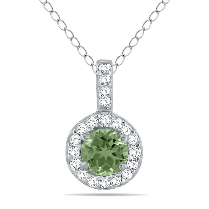 Marquee 1/2 Carat TW Halo Peridot And Diamond Pendant in 10K White Gold