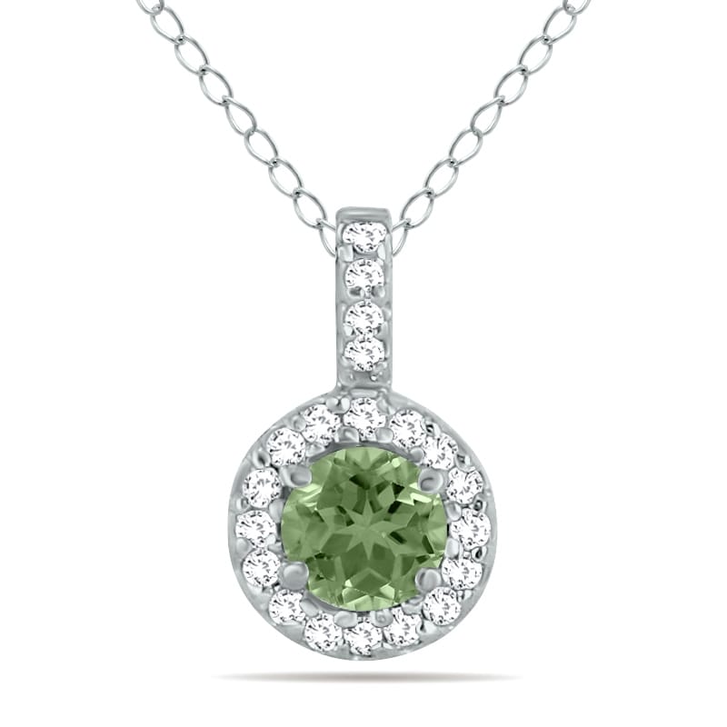 Marquee 1/2 Carat TW Halo Peridot And Diamond Pendant in 10K White Gold
