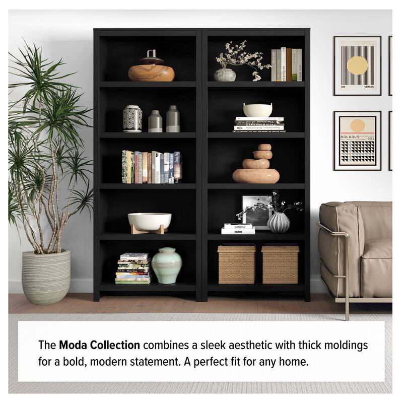 Prepac Moda 80" H 5-Tier Bookcase, Modern Storage Accent Bookshelf with 3 Adjustable Shelves for Home Office, Living Room