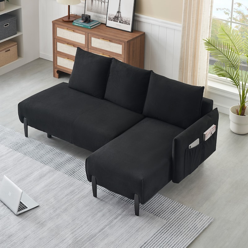 79.5 inches long, Velvet Sofa with Three Pillows, for Apartment Office Living Room - Black