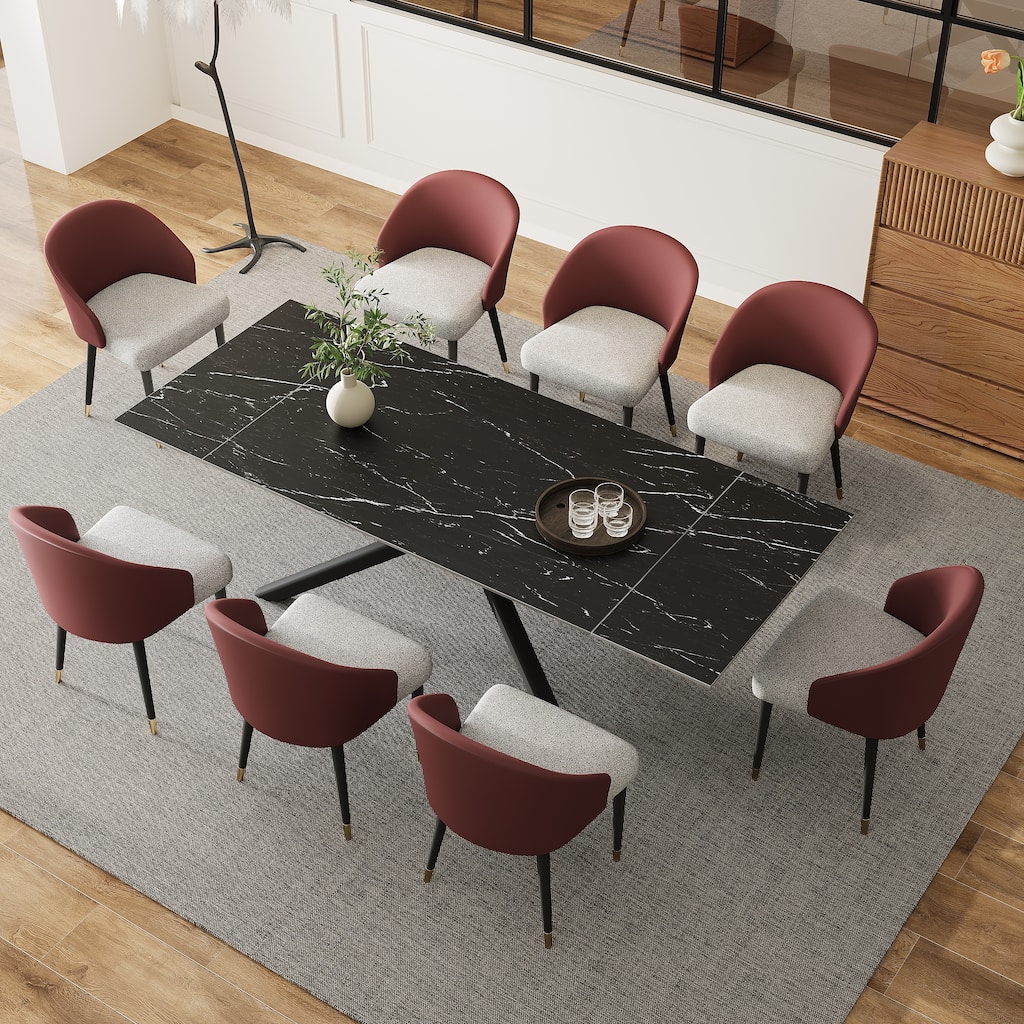 9 - Piece Extendable Rectangular Sintered Stone Cross Legs Dining Set With 8 Chairs For Home or Villa