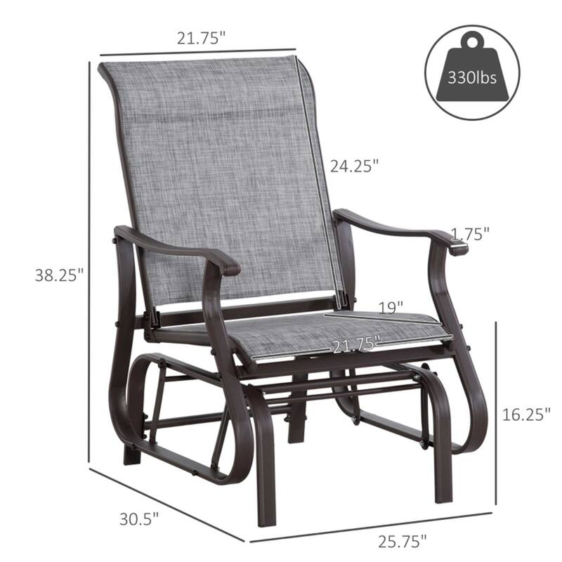 Outdoor Patio Glider Chair with Breathable Mesh Seat and Powder Coated Steel Frame for Garden and Porch