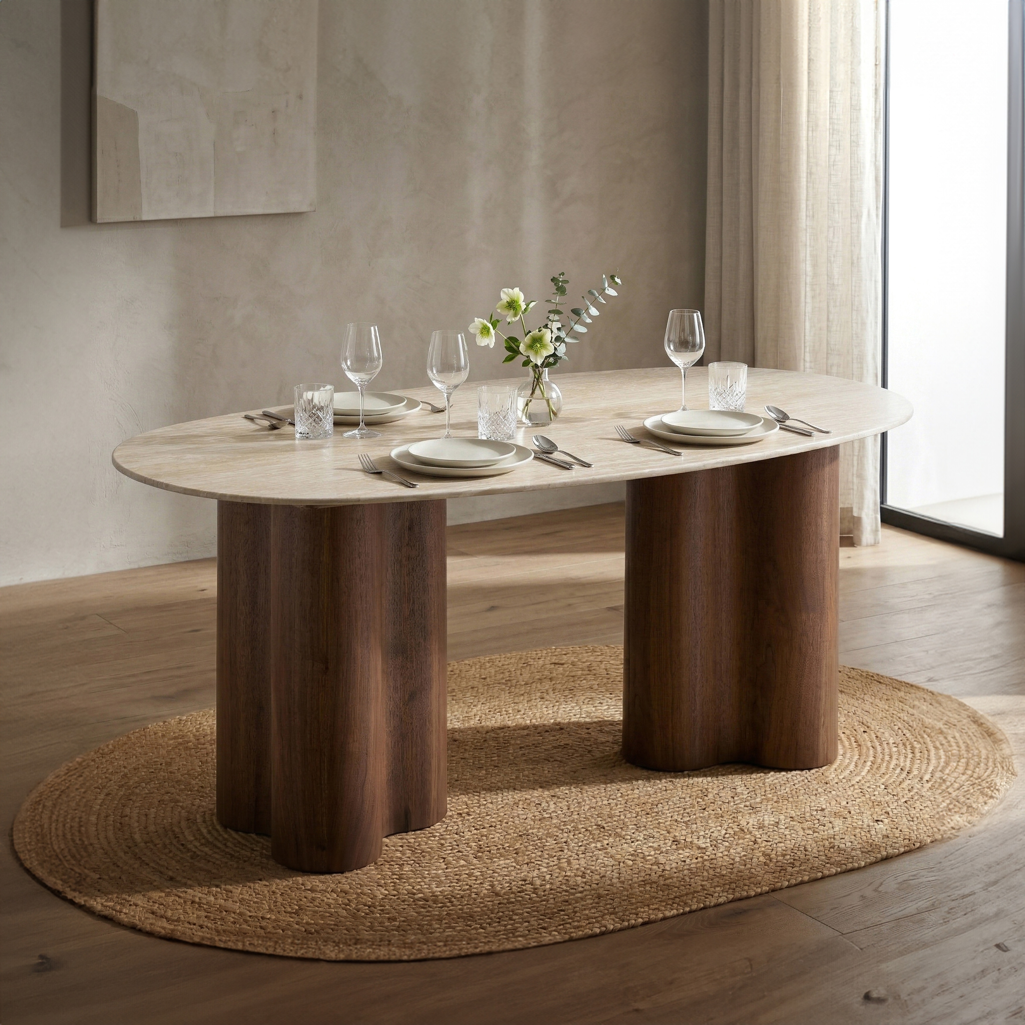 Furniture of America Yovik Modern Walnut Sintered Stone Top Oval Dining Table