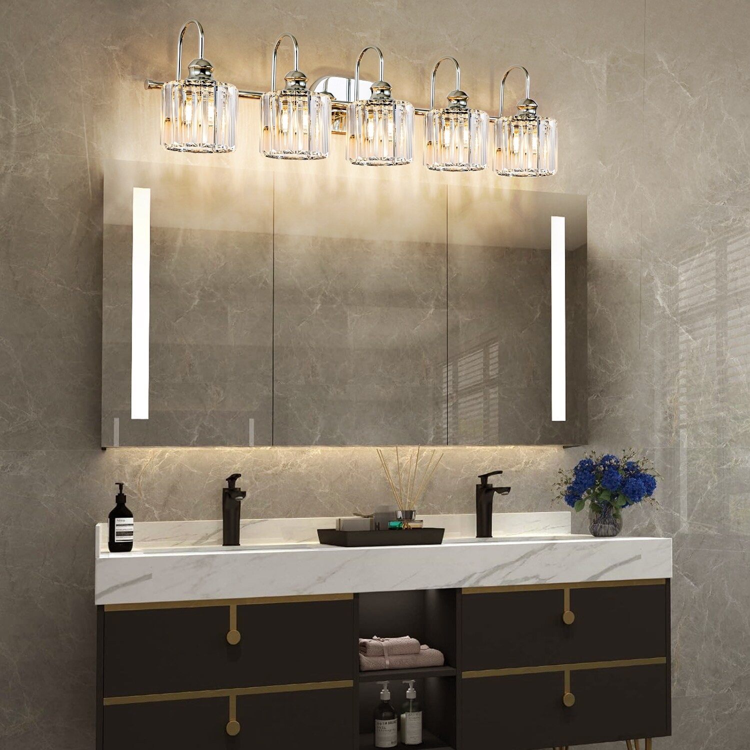 5 light Vintage Luxury Modern Dimmable Linear Crystal Bathroom Vanity Light Wall Light On Sale Bed Bath Beyond 36920045