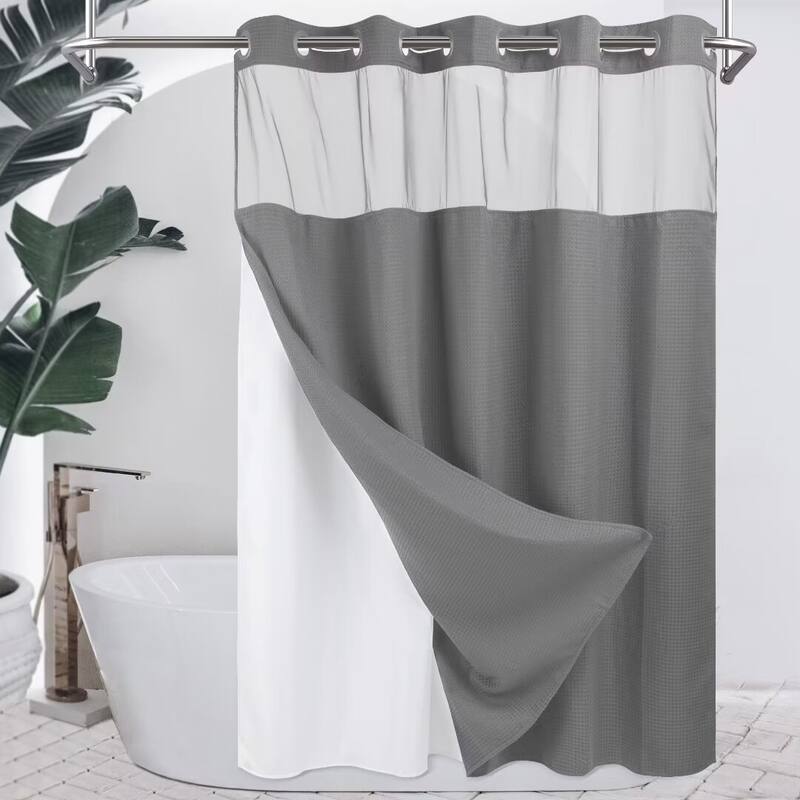 No Hook Waffle Weave Shower Curtain with Snap-in Liner