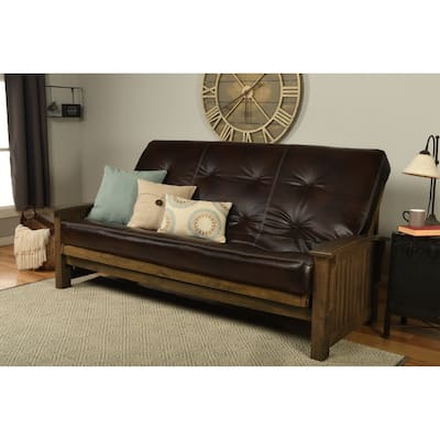 Somette Washington Queen-size Futon Set in Rustic Walnut Finish with Faux Leather Mattress