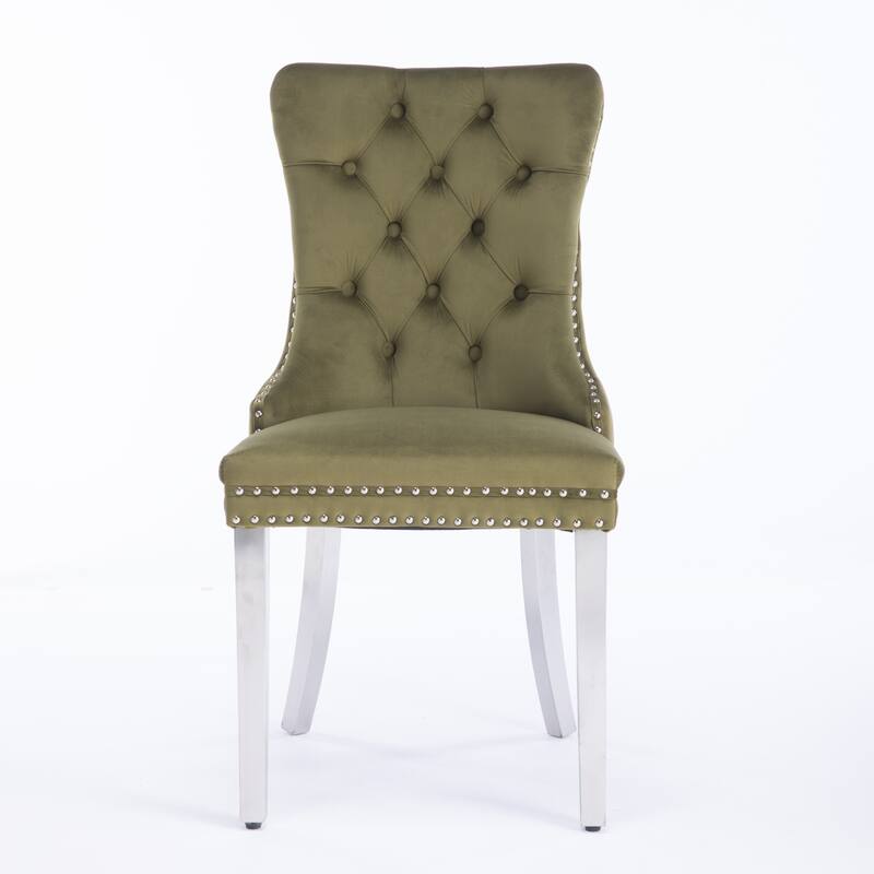 Nail Head Trim Chairs, Velvet Upholstered Dining Chair Set of 2, Conference Chair with Chrome Stainless Steel Plating Legs
