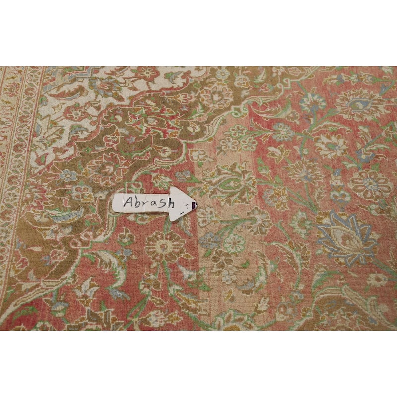 Traditional Kashan Distressed Vintage Persian Rug Handmade Wool Carpet - 9'4" x 13'1"