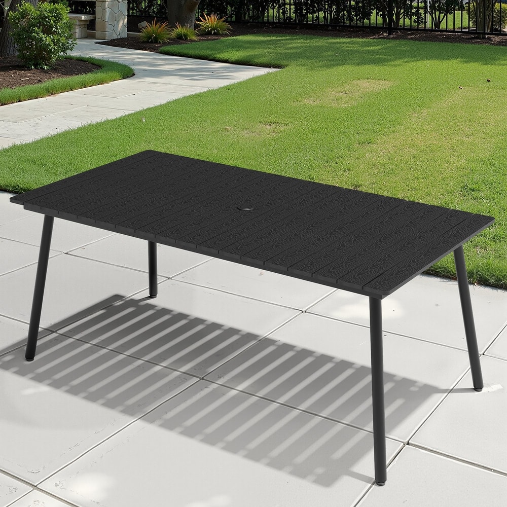 Crestlive Products Outdoor Aluminum Rectangle Dining Table with Umbrella Hole