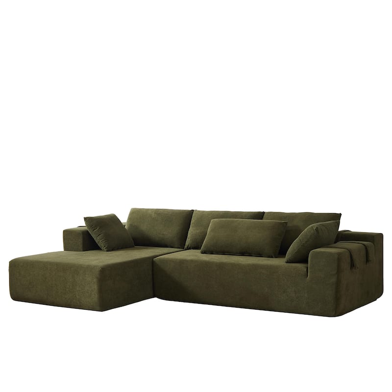 L Shaped Modular Sectional Sofa with Chaise Lounge, Oversized Chenille Upholstered Sofa, Deep Seat Sofa with 6 Pillows - Green