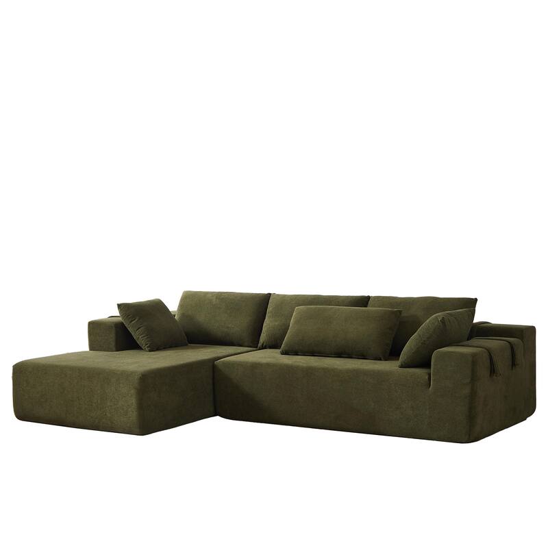 Modern Chenille Upholstered Sectional Sofa Couch Set,Modular L Shaped Sectional Living Room Sofa Set With 6 Pillows(Left Chaise)