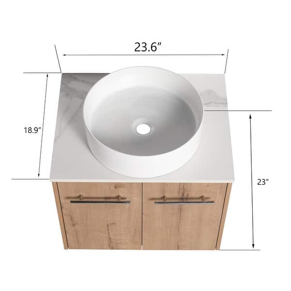 dimension image slide 2 of 8, Beingnext 24"/30" Single Bathroom Vanity with Sink, Floating Bathroom Vanity with 2 Soft Close Doors