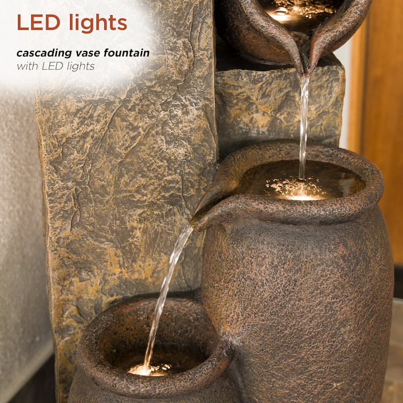 Alpine Corporation 43" Tall Indoor/Outdoor Pottery Fountain with Replaceable LED Lights, Water Feature for Garden