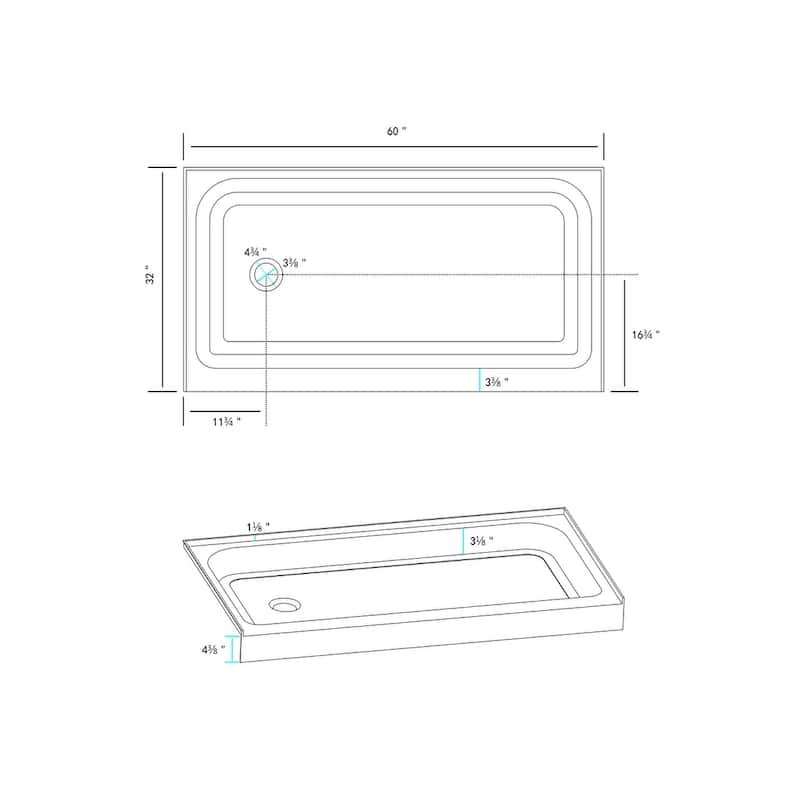 Indigo Home 60x32 inch Single Threshold Shower Tray Left Drain in White