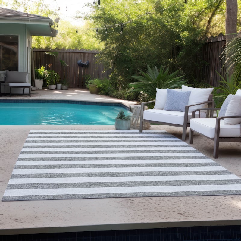 Alnamo Stripe Weather Resistant Versatile Elegance Outdoor Rug - 10' X 14'