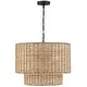 preview thumbnail 9 of 11, Lennie 20 in. 4-Light Rattan Tiered Drum Chandelier Light with Black Canopy - 20 in. W - 20 in. W