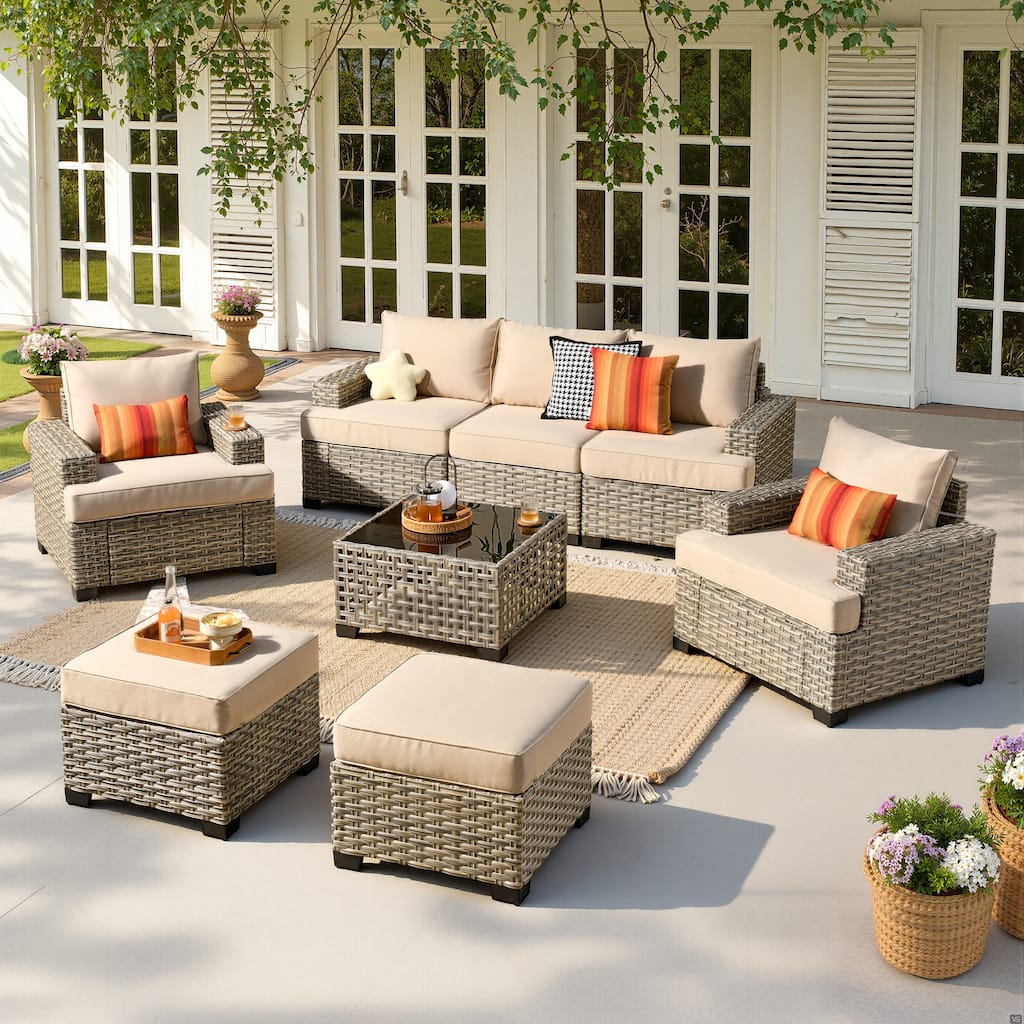 HOOOWOOO 8-piece Outdoor Sofa Patio Wicker Furniture Sectional Set with Coffee Table